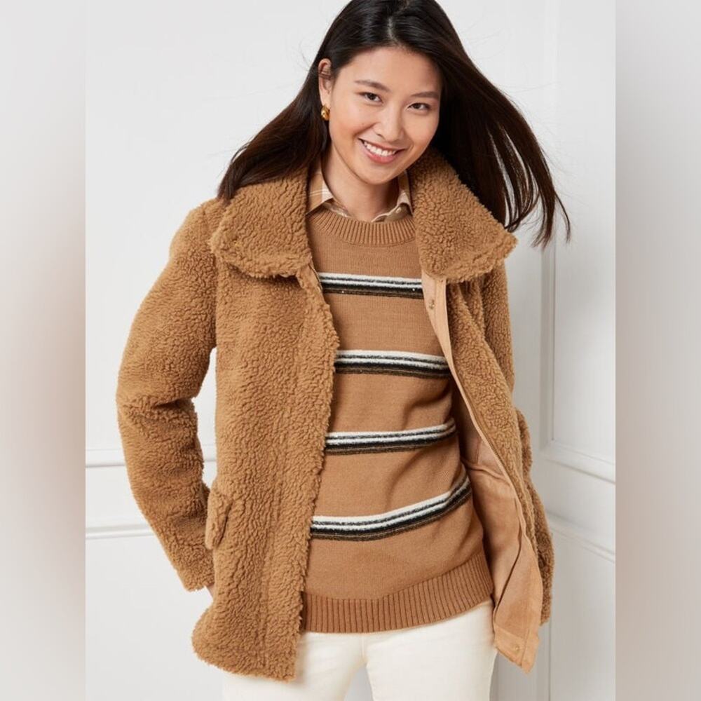 Talbots Faux Shearling Teddy Coat brown size XS - Picture 3 of 10